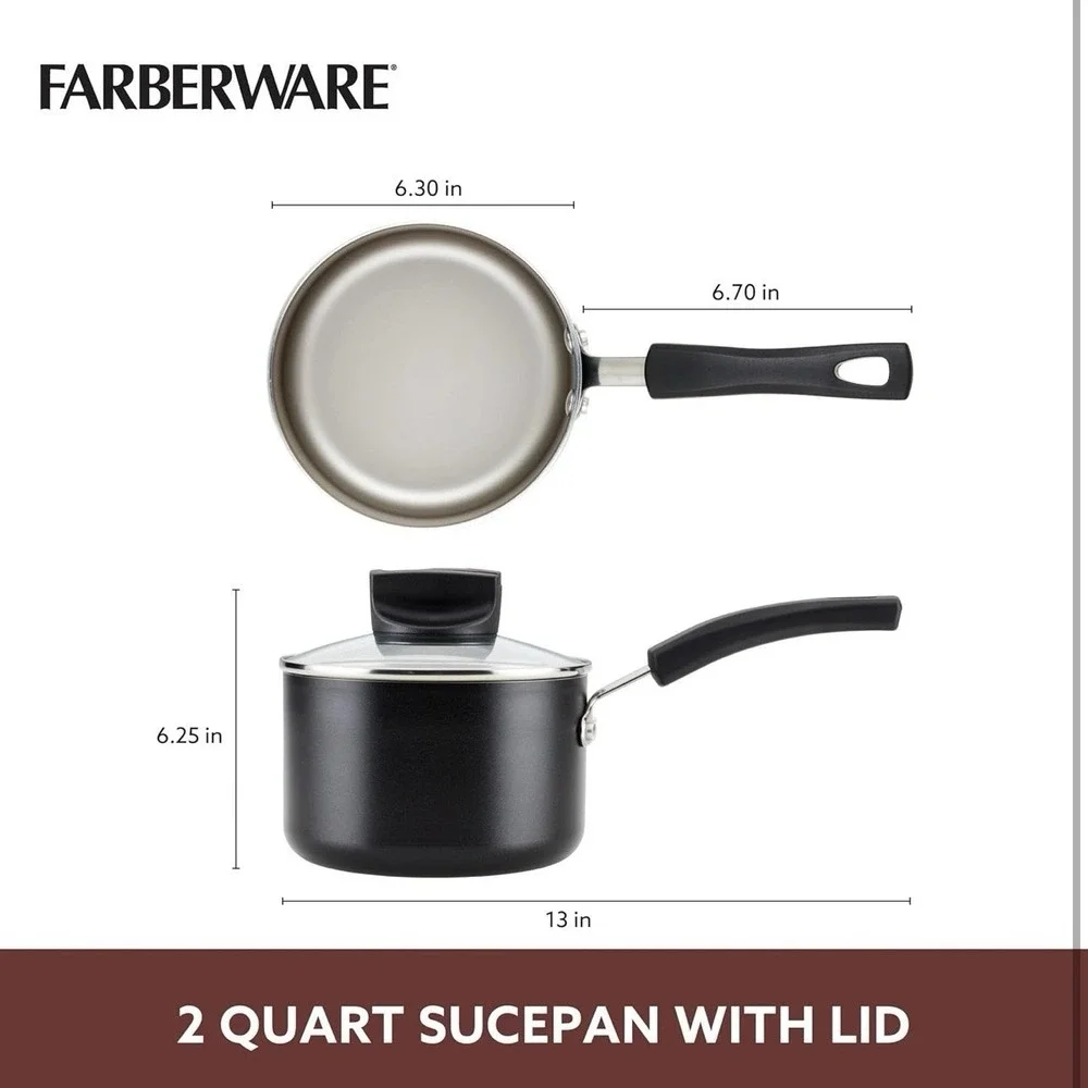 Farberware Smart Control Nonstick Sauce Pan/Saucepan with Lid, 2 Quart, Black